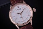 Replica Rolex Cellini Time Rose Gold White Face Brown Strap Watch